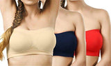 Tube Bra, Wirefree, Strapless, Non Padded and Non-Wired Seamless Tube Bra For Women & Girls, Free Size (Size 28 to 36) – Pack of 3 Tube Bra / Black, White & Beige