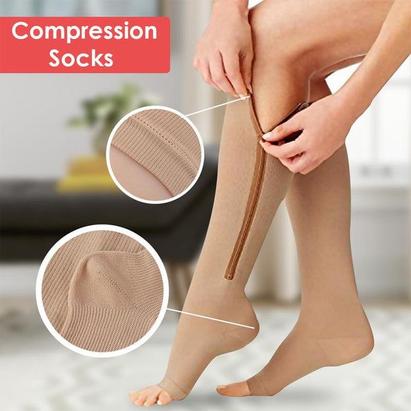 2 Pairs Unisex Compression Socks Zip Sox Socks Stretchy Zipper Leg Support  Open Toe Knee Stockings
